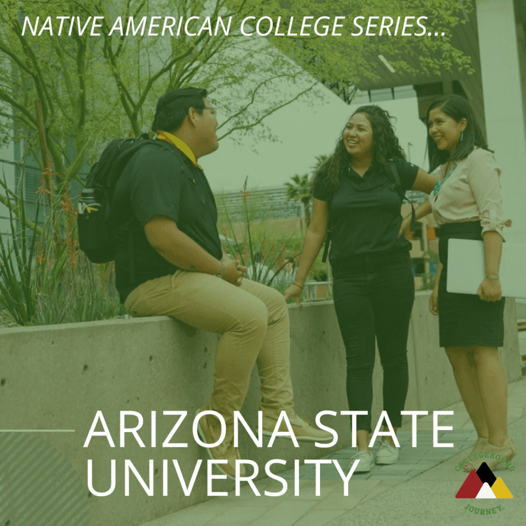 Native student support at ASU: Indigenous students gather at a cultural event on campus, with artwork and ASU banners in the background.